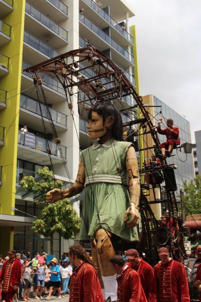 The Little Girl-Giant walking down Hay Street in Perth, Western Australia. (Image: Creative Commons / Kollision)