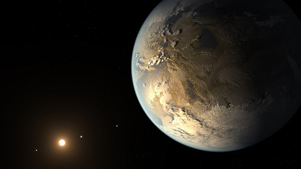 The artist's concept depicts Kepler-186f, the first validated Earth-size planet to orbit a distant star in the habitable zone—a range of distance from a star where liquid water might pool on the planet's surface. The discovery of Kepler-186f confirms that Earth-size planets exist in the habitable zones of other stars and signals a significant step closer to finding a world similar to Earth. (Image: NASA Ames/JPL-Caltech/T. Pyle)