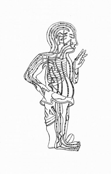 A drawing of organ meridian energy flows. As with organs, each organ flow becomes more active at a specific time of the day. (Image via Epoch Times)