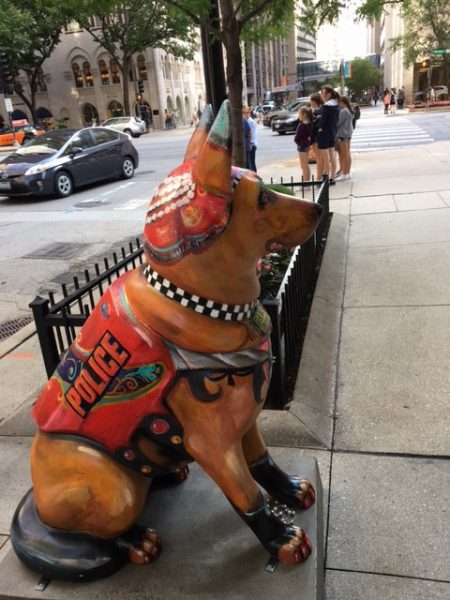 Fiberglass dog statues are part of the K9 for cops’ campaign, founded to pay tribute to the Chicago police canine unit.