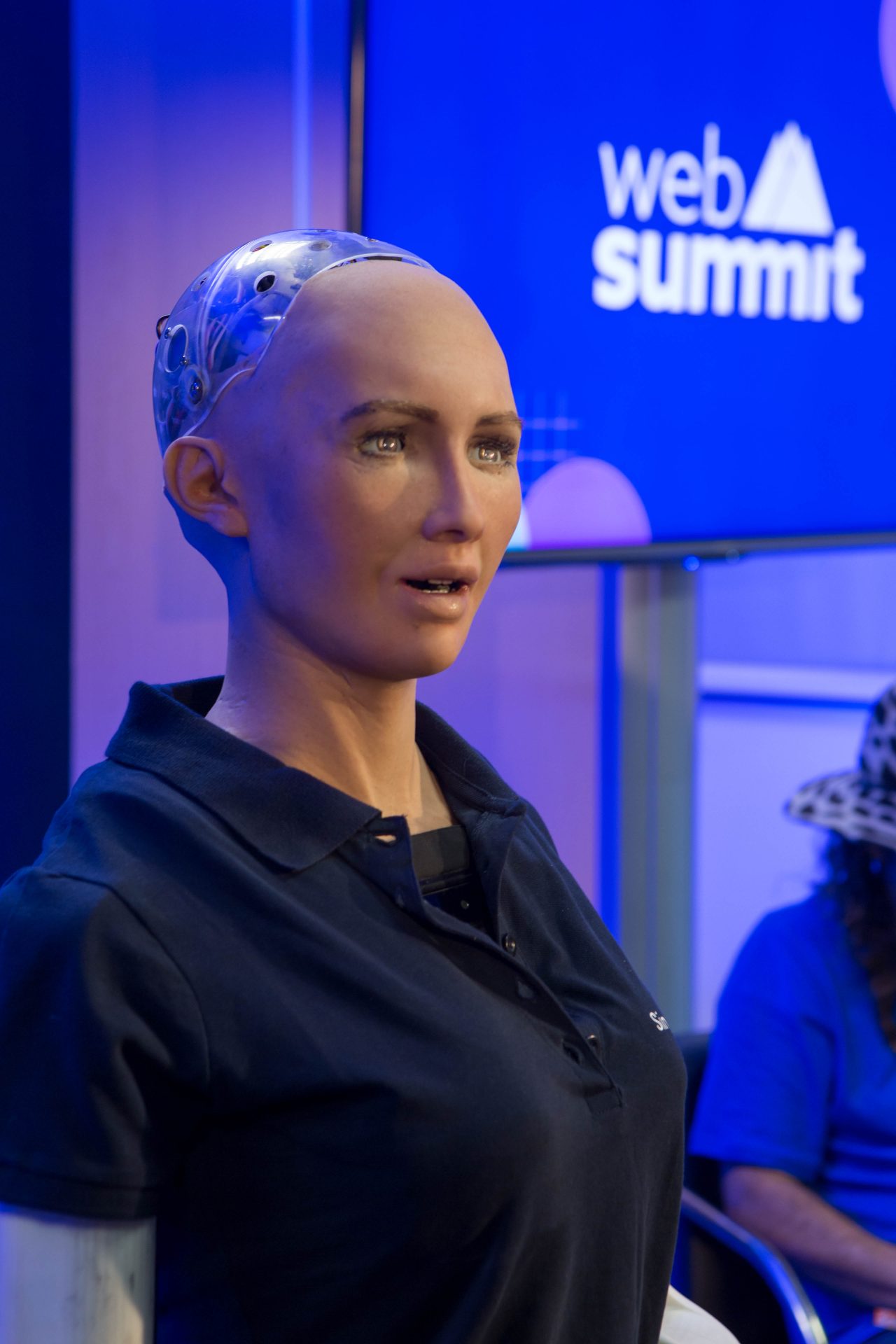 Sofia, the front line AI, in the race to create the first self thinking, walking and talking Artificial Intelligence Entity "online". (Photo Credit: Hermann Rohr for the Vision Times)