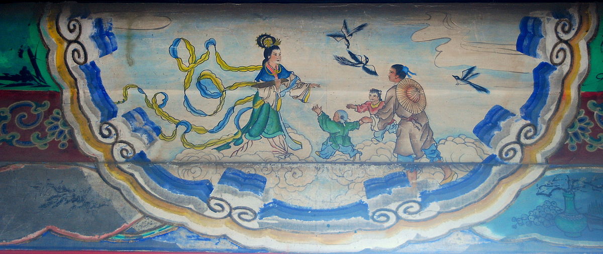 The reunion of the the cow herder Niu Lang and the Weaver Maiden on the Bridge of Magpies. Artwork in the Long Corridor of the Summer Palace in Beijing. (Image: wikimedia / CC0 1.0)