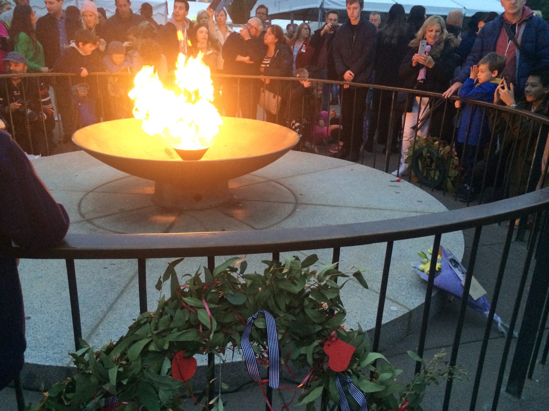 Photo by Trisha Haddock. Cauldron lit at the Shrine of Remembrance in Melbourne on Anzac Day.
