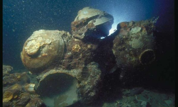 Chinese ceramic bowls in situ at the Java Sea Shipwreck site. (Image: © The Field Museum, Anthropology, Photographer Pacific Sea Resources)