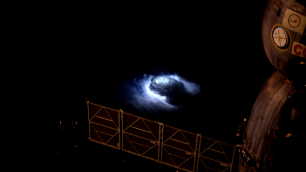 Thunderstorm seen from the space station. (Credits: DTU Space, ESA, NASA)