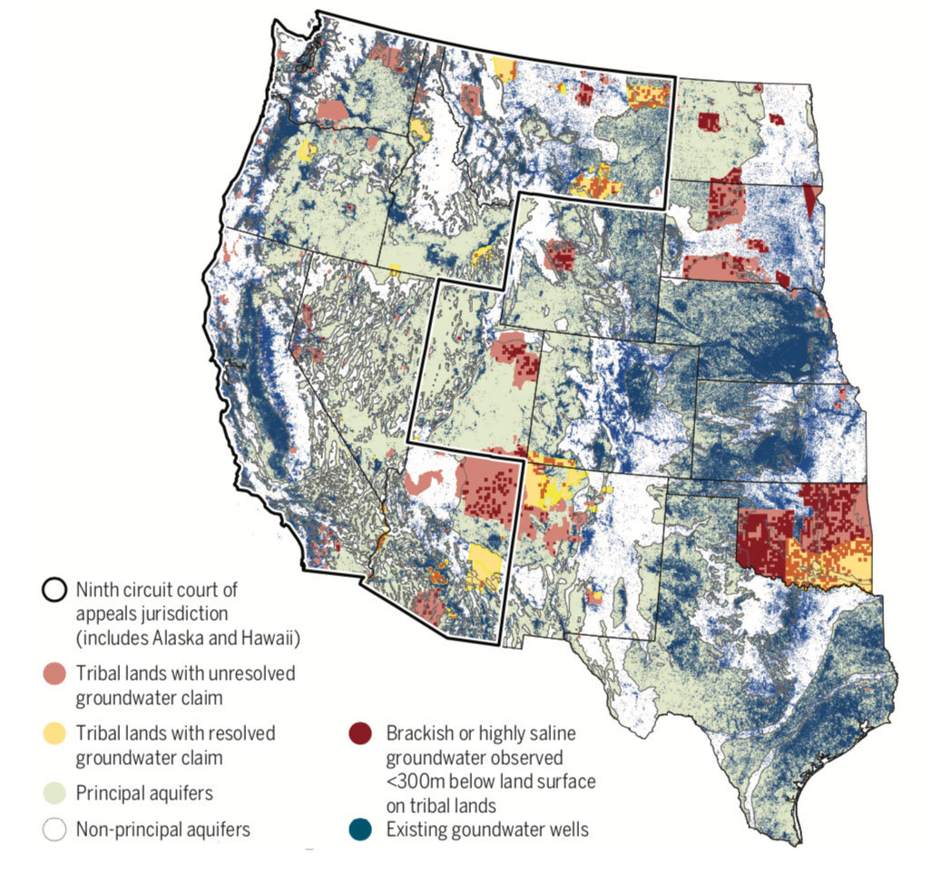 Most unresolved Native American claims to groundwater exist in areas where there’s reason to believe major aquifers could yield significant amounts of groundwater, including in some places where nontribal wells already dot the landscape and increased pumping by tribes might disrupt their production. (Image credit: Philip Womble)