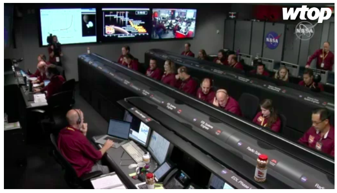 NASA staff shown in a livestream hours before the InSight landing on Mars. (Image: NASA)