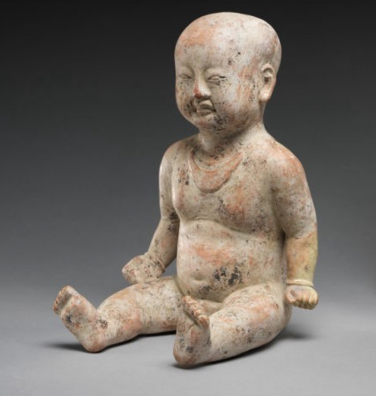 Sitting Boy, 12th century, Song Dynasty (960–1279), pottery with slip.