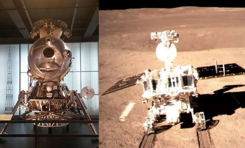 The Soviet LK lunar landing module (left) and China's Yutu-2 lunar rover, seen on the far side of the moon. (Image: CLEP/CNSA/Andrew Grey/CC BY-SA 3.0)