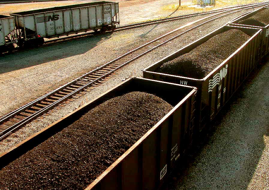 Train cars filled with coal.