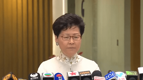 Chief Executive Carrie Lam was forced to acknowledge the public’s ‘unhappiness’ after last year's election defeat. (Image: Screenshot / YouTube)
