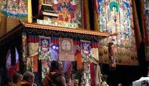 Buddhists in a temple.