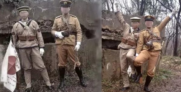 A number of Chinese have been arrested for posing with World War II Japanese uniforms. (Image: Weibo)