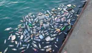 Plastic bottle pollution in the ocean.