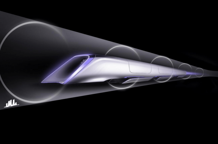 Hyperloop passenger transport capsule conceptual design rendering.