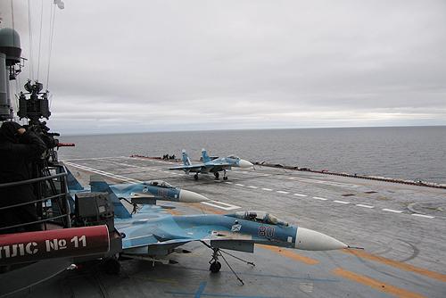 A Russian Su-33, similar to the J-15 used by the Chinese navy, aboard Admiral Kuznetsov in 2008. (Image: Kremlin.ru/CC BY 4.0)