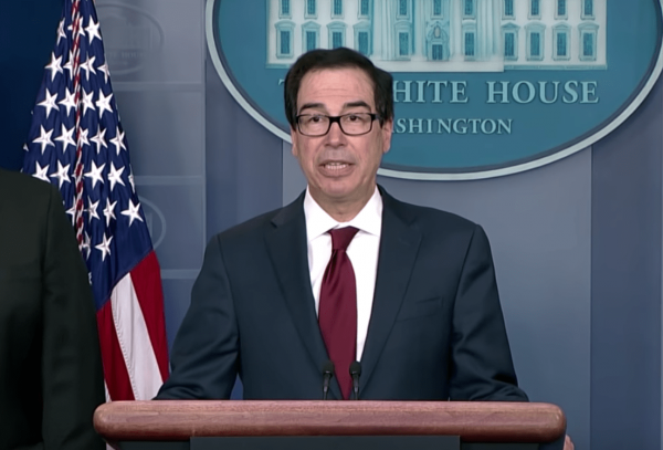 Treasury Secretary Steve Mnuchin announcing new sanctions against Iran. (Image: YouTube/Screenshot)