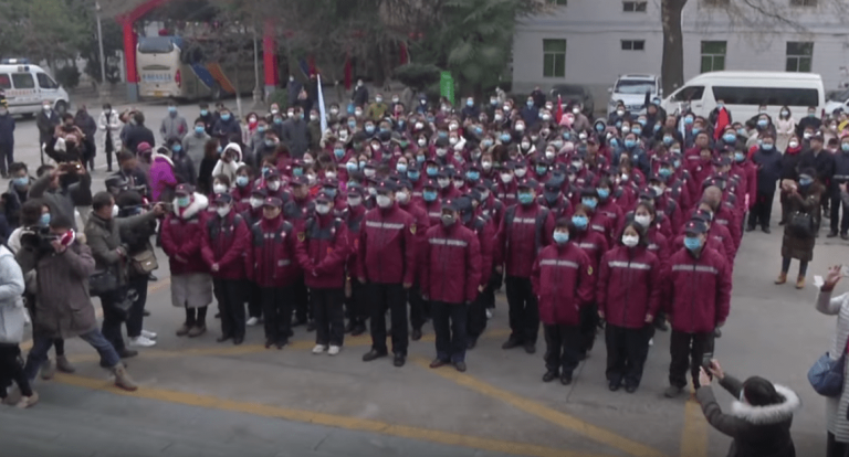 Medical teams head to the frontline of the virus outbreak in Wuhan.