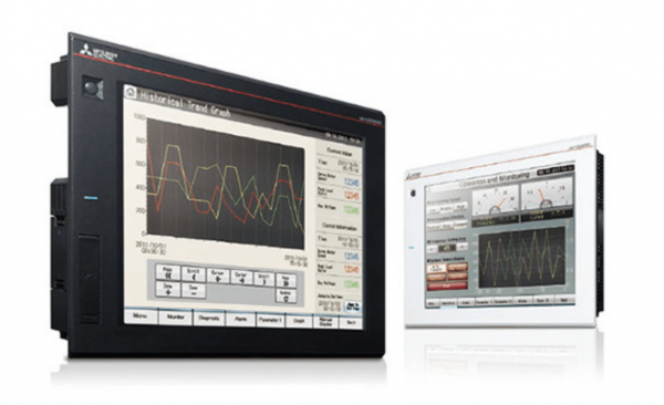 HMIs — human-machine interfaces — are the critical link between the machines doing the work, the programmable logic controllers providing instructions, and the people overseeing them. (Image: mitsubishielectric.com)
