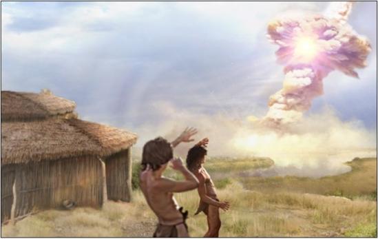 An impact or an airburst must have occurred sufficiently close to send massive heat and molten glass over the entire early village. Image: