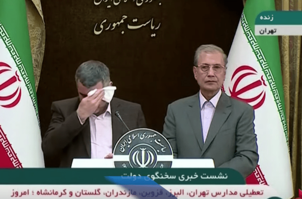 Iran's deputy health minister and head of the country's counter-coronavirus task force Iraj Harirchi appeared to be ill at a news conference about COVID-19 cases in Tehran. (Image: YouTube/Screenshot)
