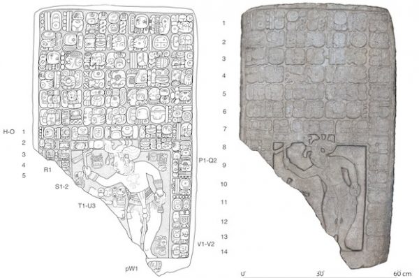 Left, drawing of a tablet found at the site. Right, a digital 3-D model. (Image: Stephen Houston (Brown University)/Charles Golden (Brandeis))