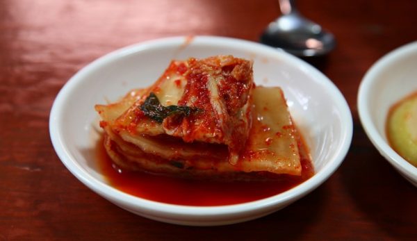 A bowl of kimchi.