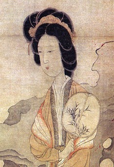 A portrait of a lady holding a rigid (oval) fan from the painting Appreciating Plums, by Chinese artist Chen Hongshou. (Image: Wikimedia / CC0 1.0)