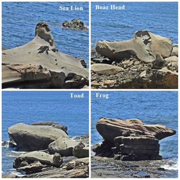 The rock formations of sea lion, boar head, toad and frog at Jialeshuei Scenic Area. (Image: Billy Shyu / Vision Times)