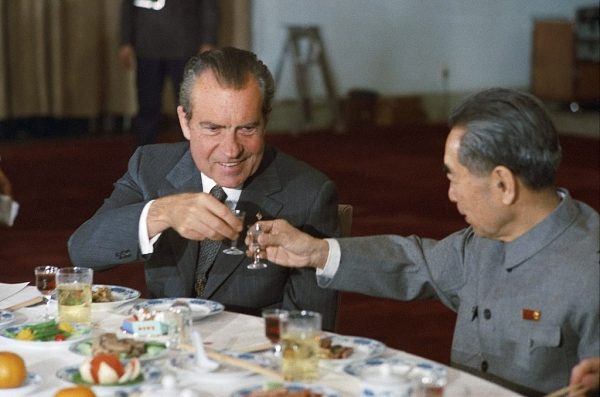 U.S. President Richard Nixon and Chinese Premier Zhou Enlai toast during Nixon's 1972 visit to China. (Image: Richard Nixon Presidential Library and Museum)