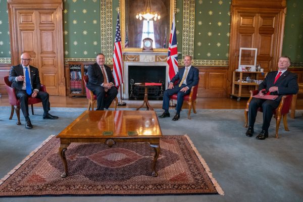 Secretary of State Michael R. Pompeo with UK Foreign Secretary Dominic Raab in London, July 21, 2020. (Image: Ronny Przysucha/U.S. State Department/ Public Domain)