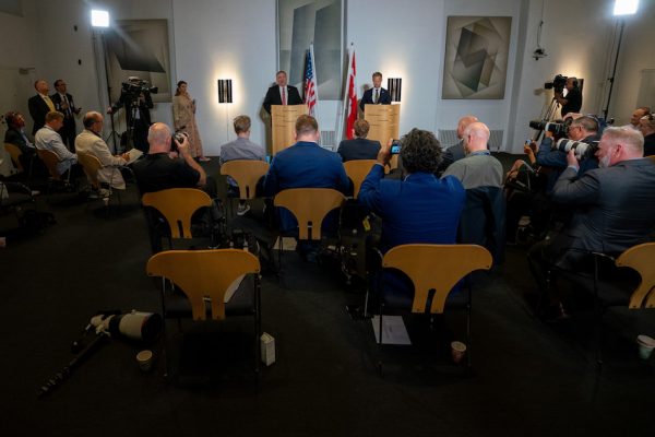 Secretary of State Michael R. Pompeo and Danish Foreign Minister Jeppe Kofod hold a joint press conference in Copenhagen, Denmark, on July 22, 2020. (Image: Ronny Przysucha/U.S. State Department/ Public Domain)