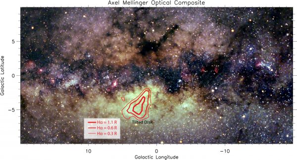 Optical Milky Way image with Hα emission line ratio associated with the Tilted Disk. (Image: Axel Mellinger)