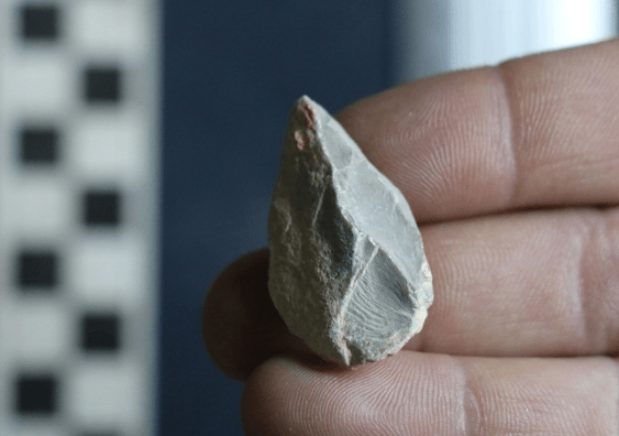 A stone tool found below the Last Glacial Maximum rock layer, belonging to a material culture never seen in the Americas. (Image: Dr Ciprian Ardelean)