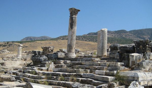 The Temple of Apollo at Hierapolis is mostly in ruins.