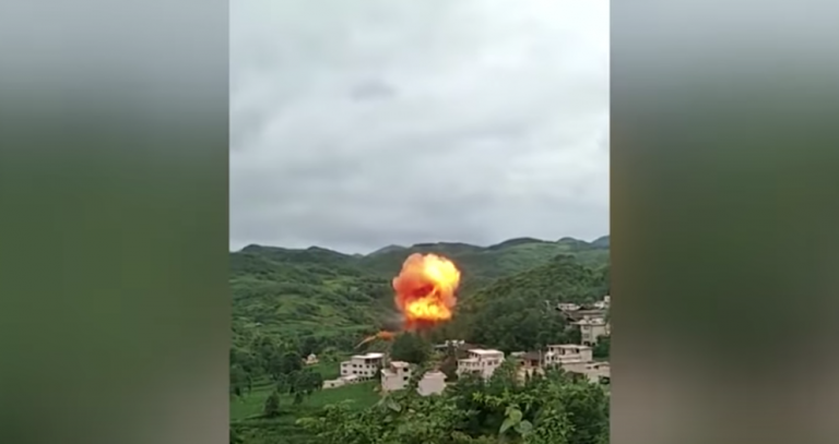 The spent first stage of a rocket fell on a town in China.