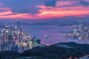 Hong Kong at sunset.