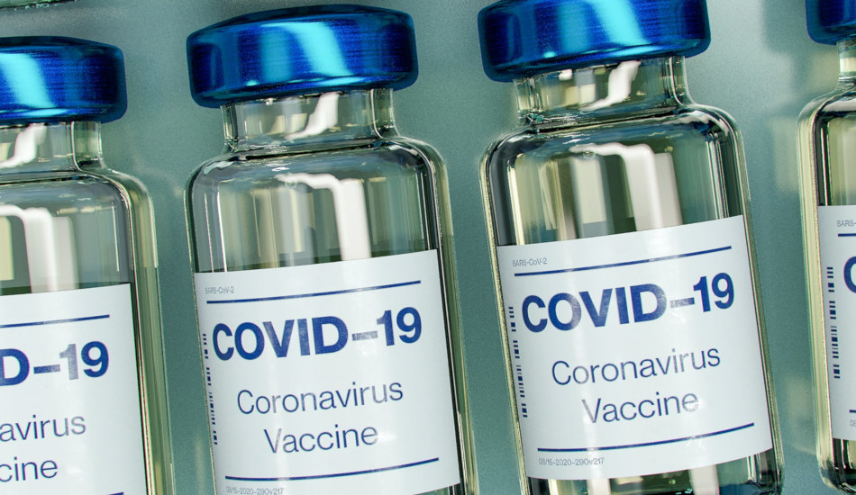Vials labeled "COVID-19 coronavirus vaccine"