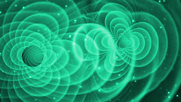 A supercomputer simulation of merging black holes sending out gravitational waves. Scientists believe there may be a way to use these waves to find missing pieces in our understanding of the universe.