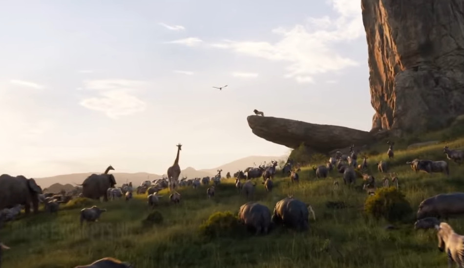 From the 2019 Disney movie, "The Lion King", the animals travel to Pride Rock to see Mufasa's new cub, Simba.