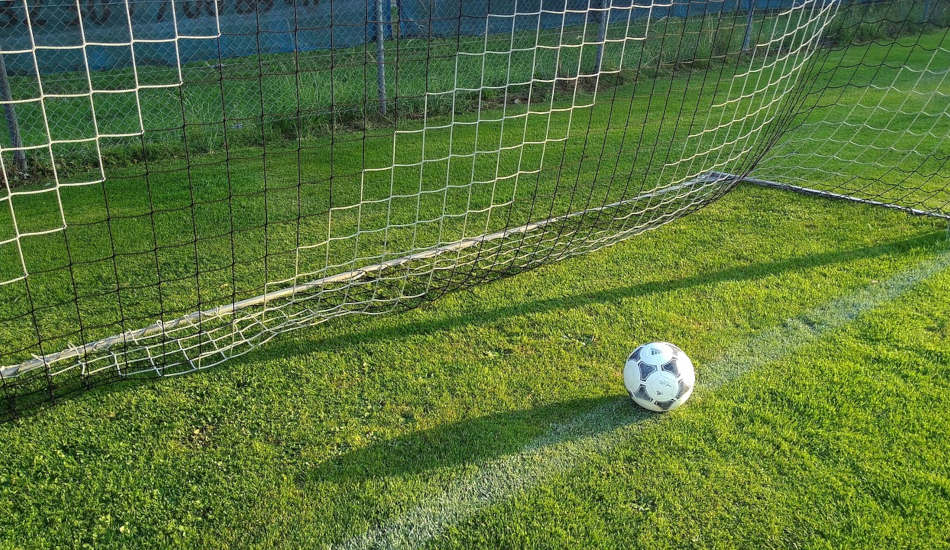 Modern soccer goal.