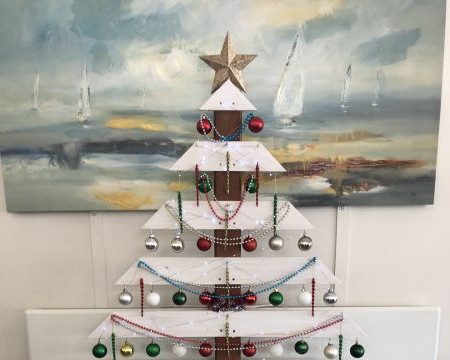 Christmas tree made from recycled wood.