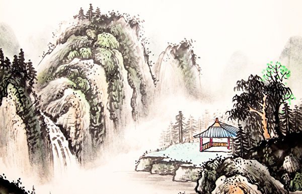 Su Shi said, “The survival or demise of the country depends on its morality, not its strength.” (Image: Public Domain) ancient chinese painting of a hut in the mountains with mist