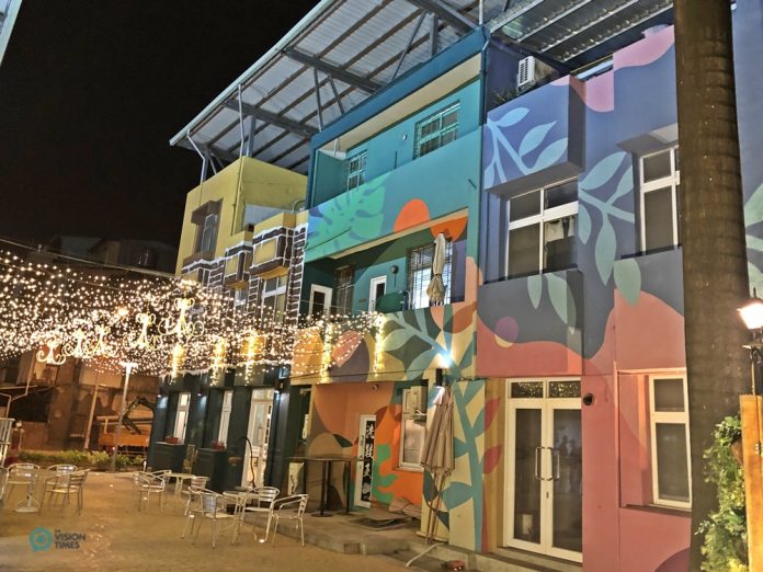 Christmas lights hanging in the Craftsman Residential District in Pingtung City in Southern Taiwan.