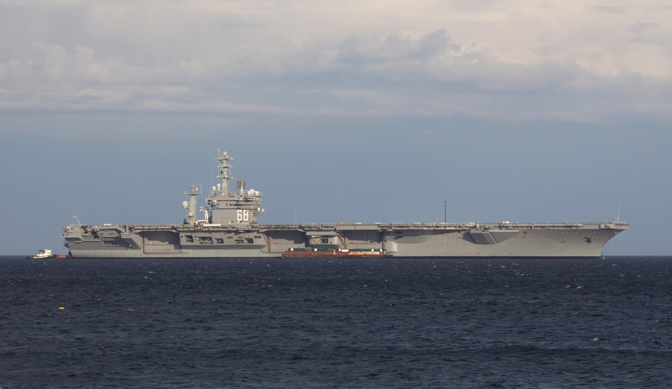 A Nimitz-class aircraft carrier at sea.
