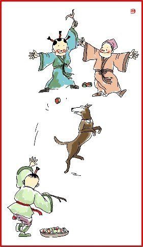 chinese new year day 2 family play with dog illustration