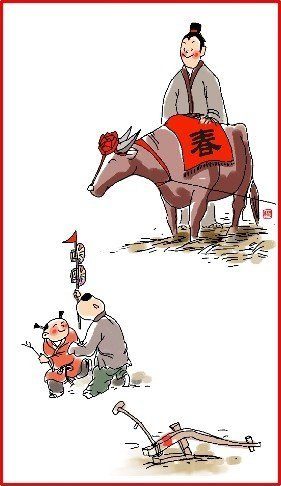 chinese new year day 5 illustration man with ox and two children playing