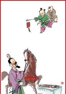 chinese new year day 6 illustration man with horse and 2 children in the background with lantern