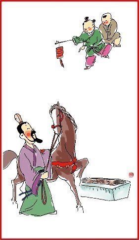 chinese new year day 6 illustration man with horse and 2 children in the background with lantern