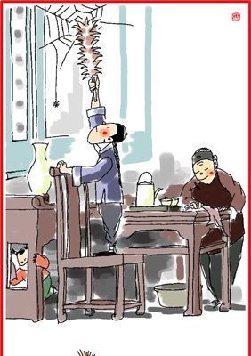 chinese new year 24 december illustration of people cleaning the house